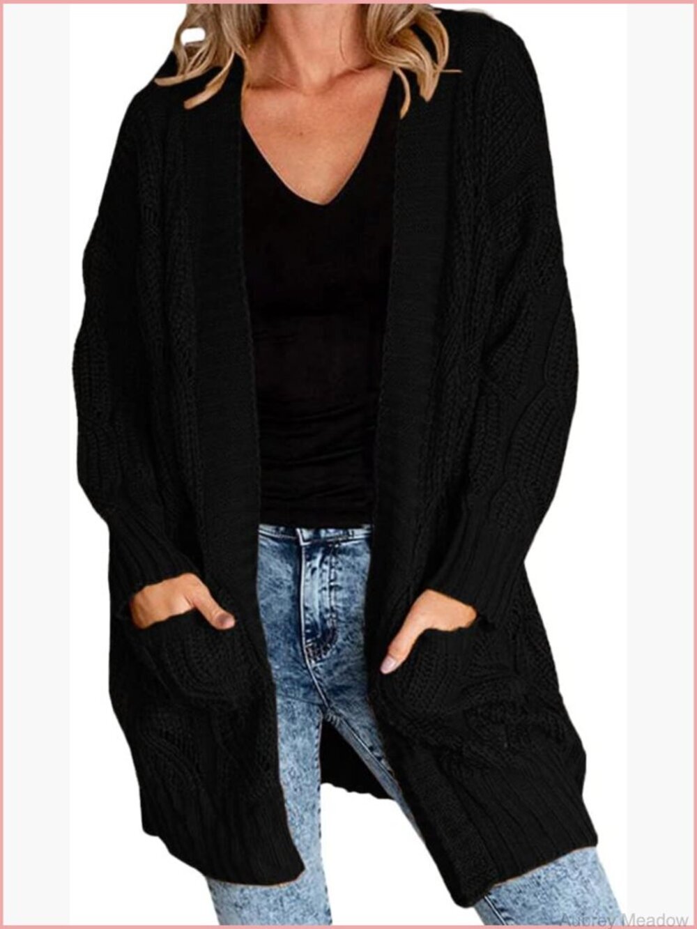 Women's Chunky Knit Cardigan Open Front Long Sleeve with Pockets